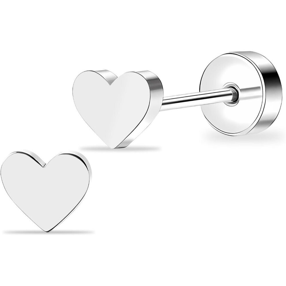 Women Flat Back Heart Earrings Non-Nickel Star Earrings Titanium Hypoallergenic